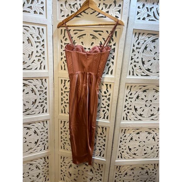 House of CB Myrna Chocolate Satin Corset Slip Midi Dress Size XS Extra Small - Picture 6 of 10